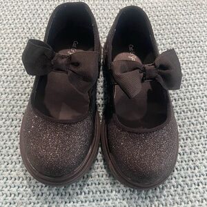 Girls' Black Glitter Bow Shoes